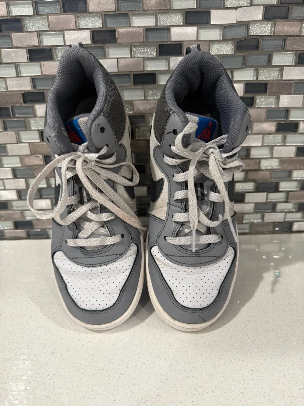Nike Court Borough Mid Sneakers Gray/White Size 7Y Athletic Shoes